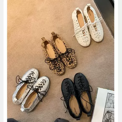 Women's French Woven Ballet Flats, Elastic Band Leather Flat Shoes for Spring · YANYAN China shoe factory