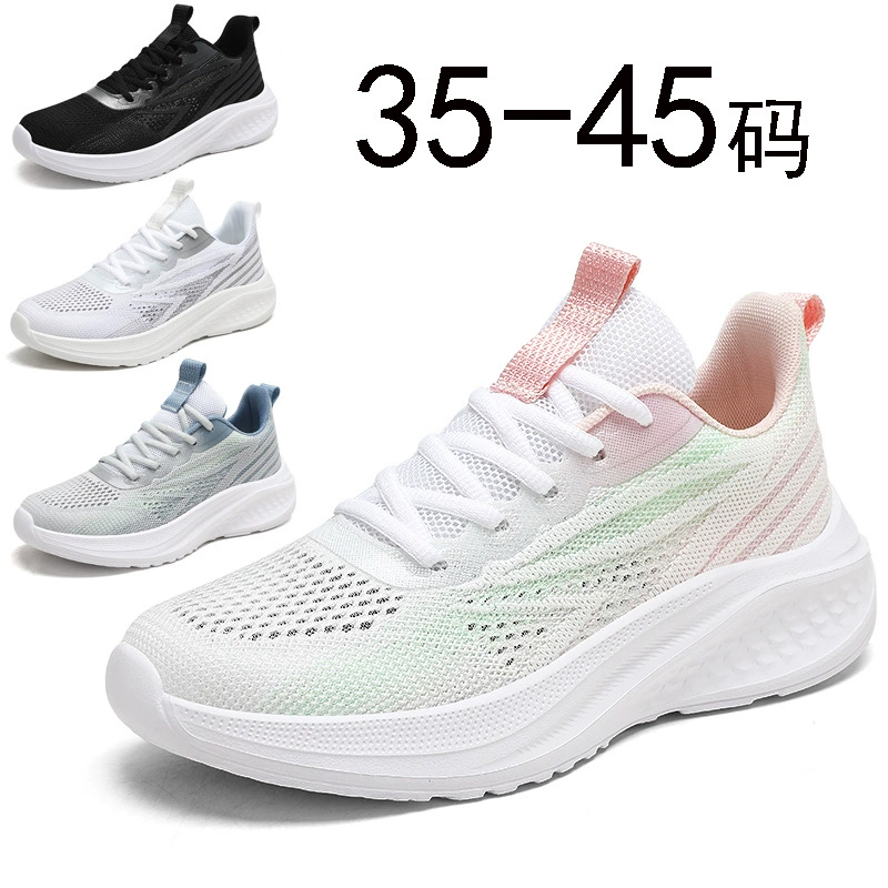 Cross-Border Spring Summer New Sole Cushioning Running Shoes Lightweight Women Mesh Breathable Fly Knit Casual Couple Men