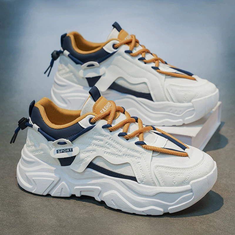 Chaussures de course décontractées respirantes à semelle épaisse blanches Dad pour hommes, été