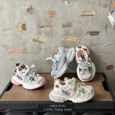 XSHX Kids Thick Sole Sports Shoes with Velcro Breathable Mesh for Spring Summer · YANYAN China shoe factory