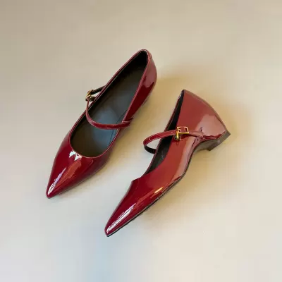 Soft Leather Women's 5cm Height Increase Red Pointed Toe Mary Jane Flats · YANYAN China shoe factory
