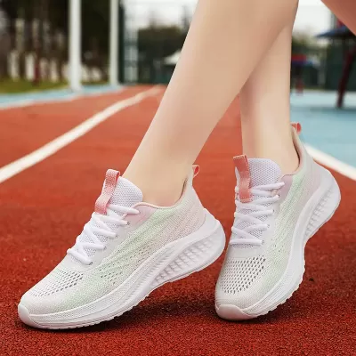 Size 45 Women's Running Shoes Flyknit Breathable Anti-slip Soft Sole Cushioning · YANYAN China shoe factory