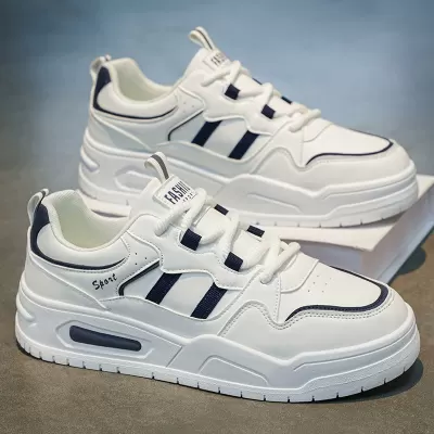 Men's Spring Casual Low Top Board Shoes Breathable Thick Sole Student Sneakers White