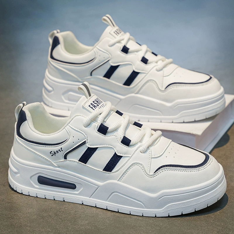 Men's Spring Casual Low Top Board Shoes Breathable Thick Sole Student Sneakers White