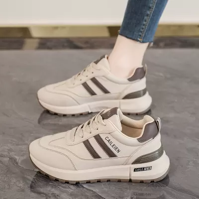 Women's Breathable Leather Sneakers Spring, Korean Thick Sole Height Increase Running · YANYAN China shoe factory
