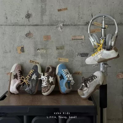 XSHX Kids Breathable Mesh Shoes with Anti-Slip Rubber Sole Fixed Laces for Spring Summer