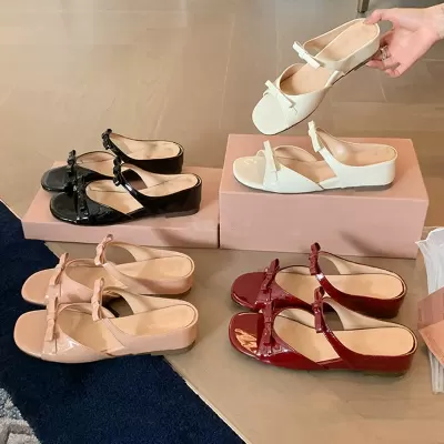Women's Height Increase Slippers with Double Bow Wedge Heel Sandals · YANYAN China shoe factory