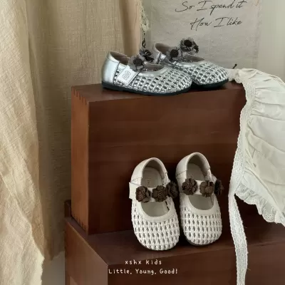 XSHX Girls Woven Mary Jane Sandals Breathable Anti-Slip Wide Toe Box for Spring Summer