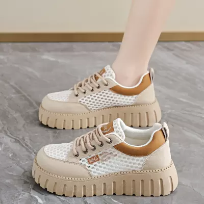 Women's Mesh White Sneakers 2026 Summer, Korean Ins Student Height Increase · YANYAN China shoe factory