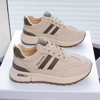 Women's Breathable Leather Sneakers Spring, Korean Thick Sole Height Increase Running · YANYAN China shoe factory