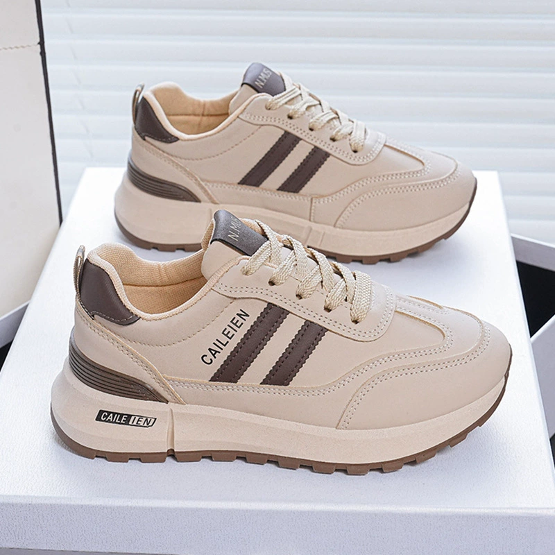Zapatillas de cuero transpirables para mujer Primavera, suela gruesa coreana aumento altura running