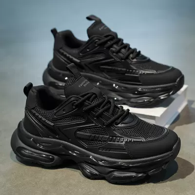 Men's Winter Black Running Shoes Air Cushion Shock Absorbing Casual Dad Sneakers · YANYAN China shoe factory