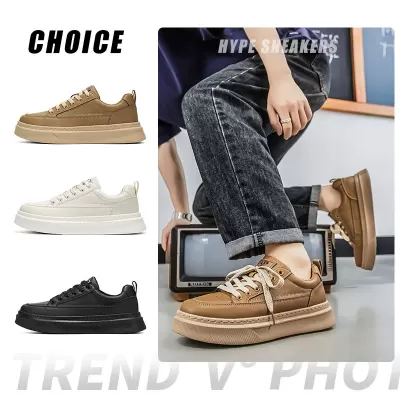 Korean Style Casual Board Shoes for Men Spring, Trendy Lace-up White Sneakers 2026 New · YANYAN China shoe factory