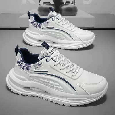 Men's Spring Breathable Leather Running Shoes Cushioning Lightweight White Dad Sneakers · YANYAN China shoe factory