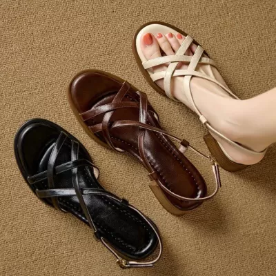Retro Women's Cross-Strap Sandals Thick Sole 2026 New Style Comfortable
