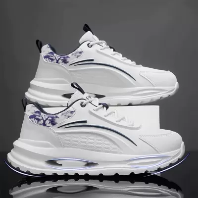 Men's Spring Breathable Leather Running Shoes Cushioning Lightweight White Dad Sneakers · YANYAN China shoe factory