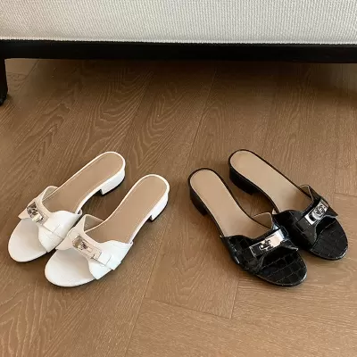 Summer New Women's 4cm Heel Crocodile Texture Lock Slippers Outdoor · YANYAN China shoe factory