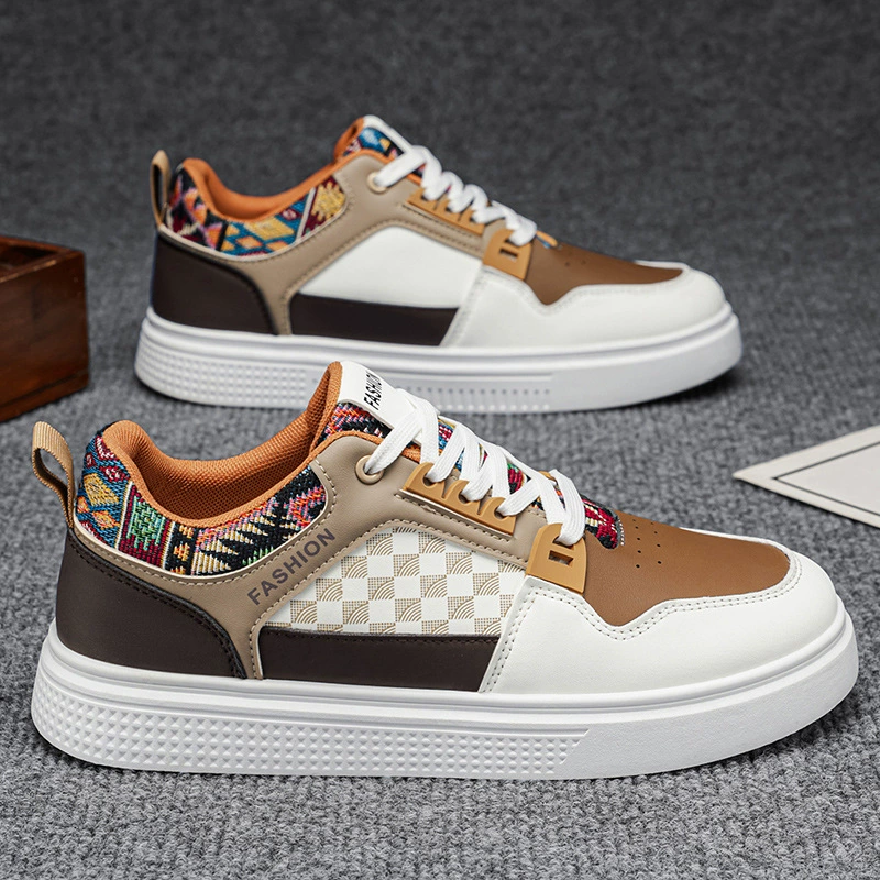 Spring Ethnic Patchwork Breathable Casual Board Shoes Men Soft Sole Anti-Slip Retro Low Top