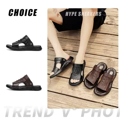 2026 Summer Men's Genuine Cowhide Leather Sandals, Soft Leather Beach Shoes, Thick Sole Slippers · YANYAN China shoe factory