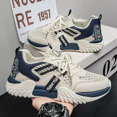 Men's Sports Shoes Spring Summer New, Breathable Thick Sole Casual, Hong Kong Style Low-top White · YANYAN China shoe factory