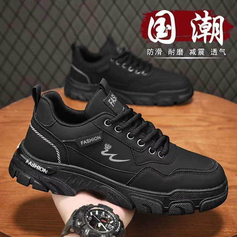 Men's Spring Black Work Safety Shoes Slip Resistant Breathable Kitchen Construction Sneakers Model 2034
