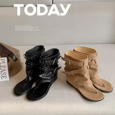 Women's Retro Thong Boots Roman Sandals Thick Heel Summer Booties 4cm Heel · YANYAN China shoe factory