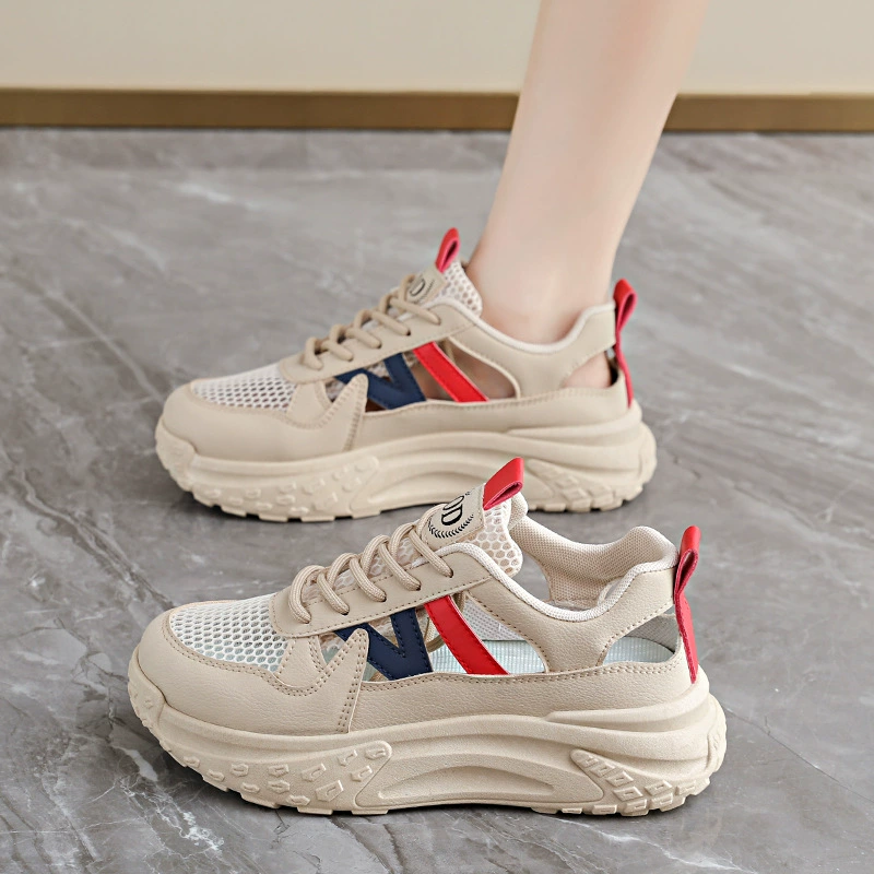 Zapatillas Chunky huecas para mujer Verano 2026, malla transpirable sandalias estudiante casual