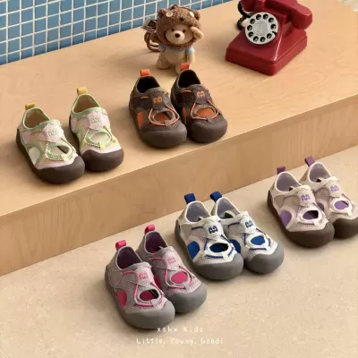 XSHX Kids Retro Sports Sandals with Ice Feel Mesh Velcro Toe Cap for Summer