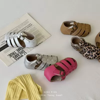 XSHX Kids Water-Resistant Leather Sandals with Cork Sole Anti-Slip Rubber for Spring Summer