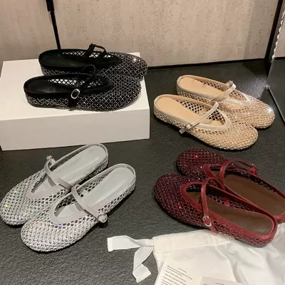 New Summer Women's 4cm Height Increase Rhinestone Strap Fishnet Mules · YANYAN China shoe factory