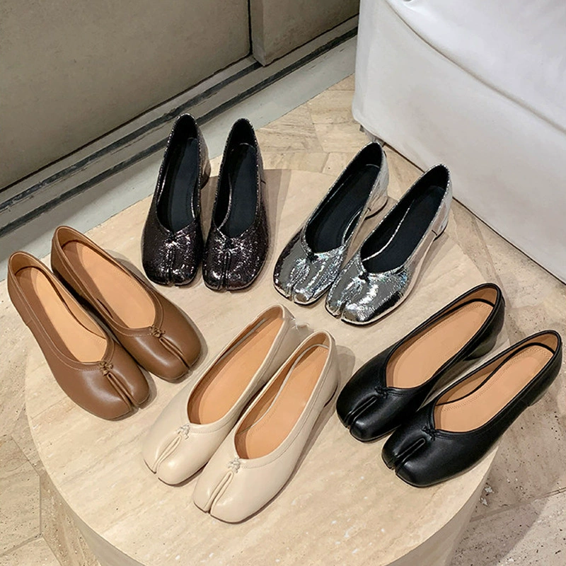 Soft Leather Korean Style Split-Toe Ballet Flats Women's Casual Shoes
