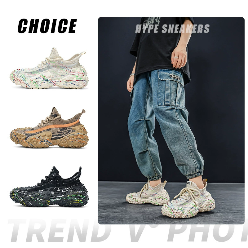 Export Wholesale Graffiti Dad Shoes Men 2026 New, Breathable Mesh Sports Shoes, Korean Fashion
