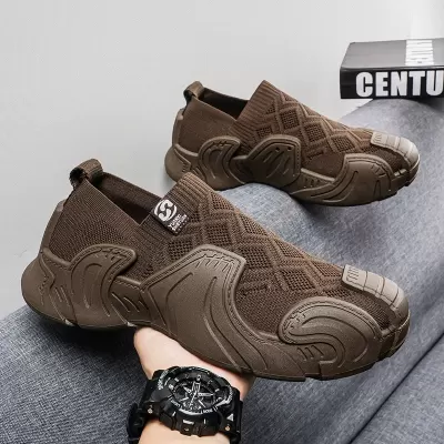 Men's Summer New Mesh Knitted Slip-on Lightweight Casual, Thick Sole Old Beijing Cloth Shoes