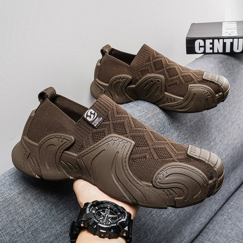 Men's Summer New Mesh Knitted Slip-on Lightweight Casual, Thick Sole Old Beijing Cloth Shoes