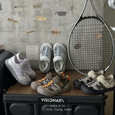 XSHX Korean Toe Cap Children's Outdoor Mesh Shoes Anti-Kick Rubber Soft Sole Magic Strap Boys Girls
