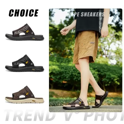 Trendy Men's Sandals Summer Casual Genuine Leather Beach, Breathable Soft Sole Driving 2-in-1 · YANYAN China shoe factory