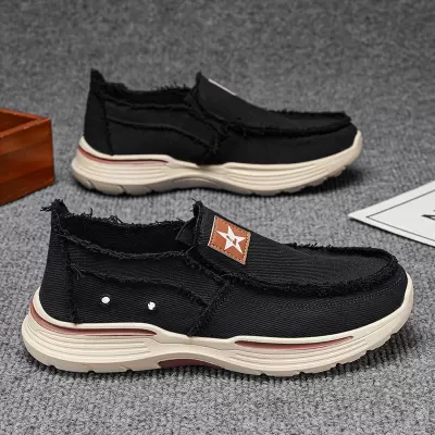 2026 Summer Men's Vintage Frayed Slip-On Canvas Shoes Breathable Casual Loafers · YANYAN China shoe factory