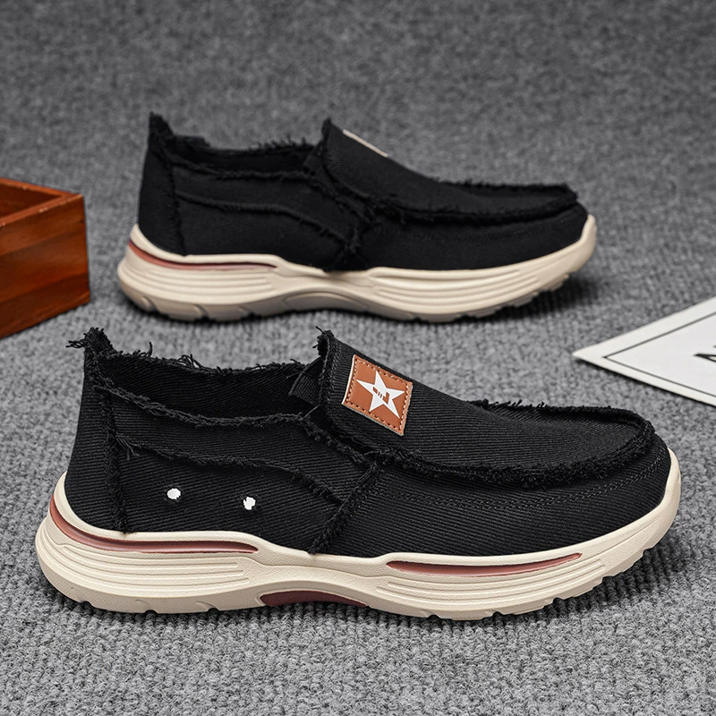 2026 Verano Hombre Vintage Deshilachado Slip-On Zapatos de lona Transpirable Casual Mocasines