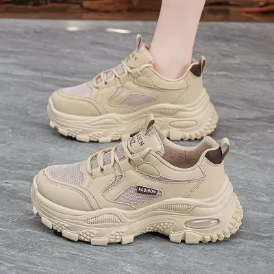 Women's Breathable Mesh Sneakers Spring, Korean Thick Sole Height Increase Running · YANYAN China shoe factory