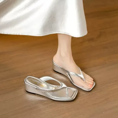 Women's Leopard Thong Sandals 5.5cm Wedge French Square Toe Mules · YANYAN China shoe factory