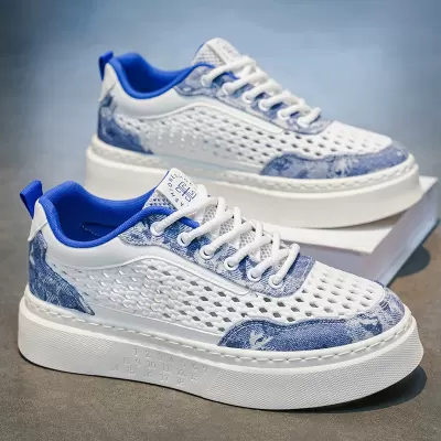 Men's Summer Breathable Woven Mesh Casual Sneakers Slip Resistant Thick Sole White Board Shoes Model 2057 · YANYAN China shoe factory