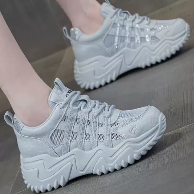 Petite Women's Summer Chunky Sneakers Breathable Mesh Thick Sole Casual Shoes · YANYAN China shoe factory