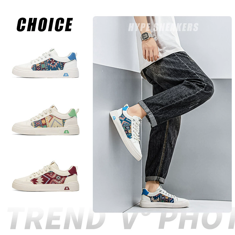 Casual Men's Shoes Spring Summer New Flat White Sneakers, Youth Slip-on Board Shoes Summer Breathable