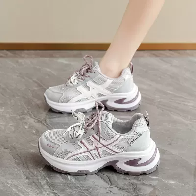 Women's Spring Chunky Sneakers Breathable Mesh Height Increase Casual Running Shoes · YANYAN China shoe factory