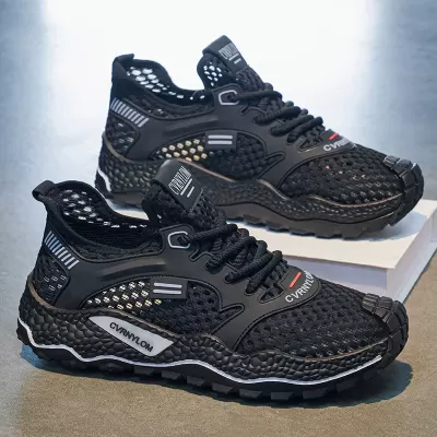 Men's Summer Mesh Sports Shoes Breathable Soft Sole Non-Slip Running Hollow Casual Sneakers · YANYAN China shoe factory