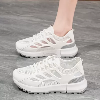 Women's Summer Mesh White Sneakers Thick Sole Height Increase Casual Dad Shoes · YANYAN China shoe factory