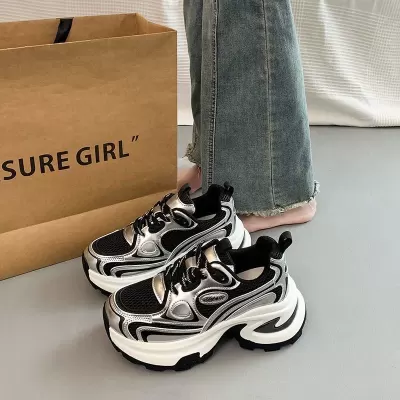 Women's Chunky Sneakers 2026 Spring Summer Silver Height Increase Petite Casual Shoes · YANYAN China shoe factory