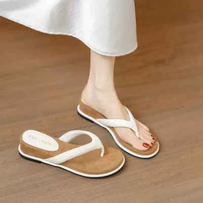 Soft Leather Women's Thong Sandals Summer Beach French Wedge Slippers · YANYAN China shoe factory
