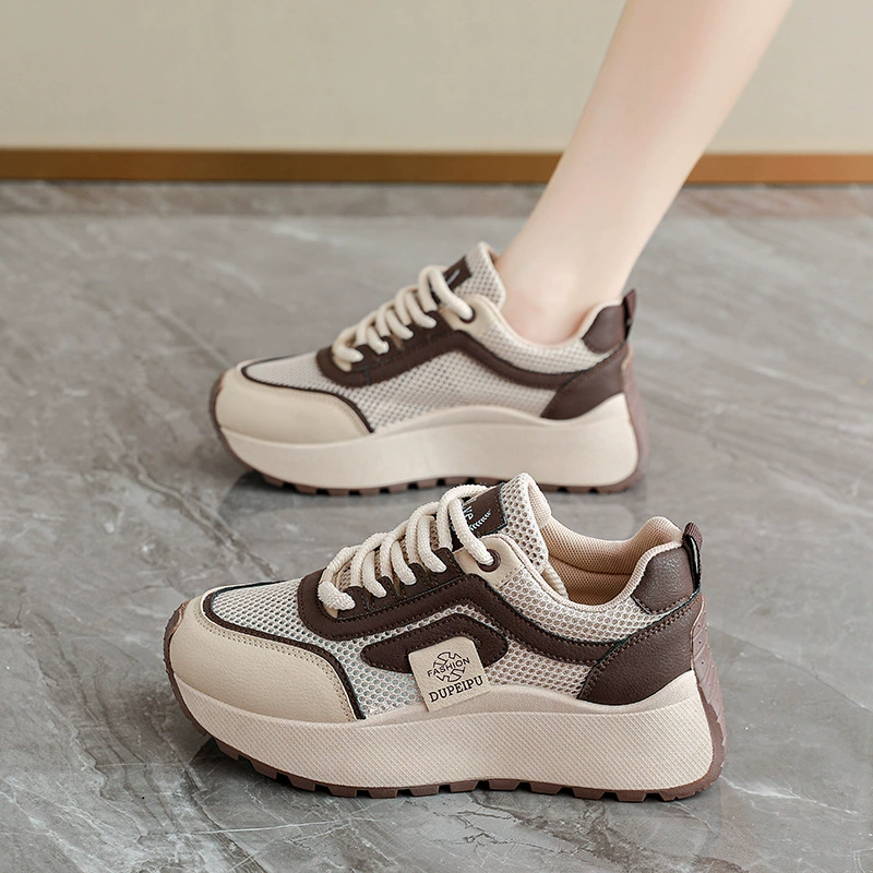 Chaussures de sport casual pour femme été compensées mesh montantes style coréen