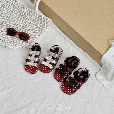 XSHX Mushroom Polka Dot Cute Girls Open Toe Summer Sandals Roman Retro Sweet Princess Shoes Natural Rubber · YANYAN China shoe factory